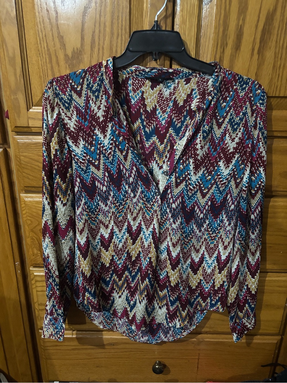 Olivaceous Burgundy Multi Chevron Button-Down Blouse